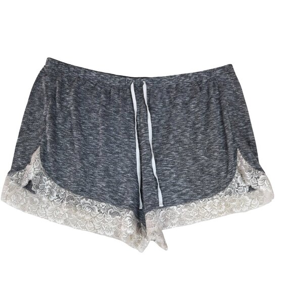 Cacique Sleep Shorts 26/28 Ivory Lace Trim Gray Plus Size Lounge Intimates - Picture 1 of 7